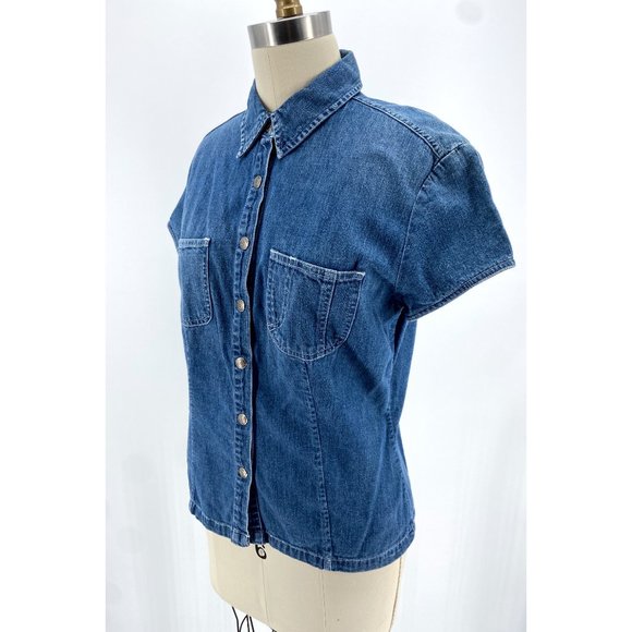 Ralph Lauren Tops - RALPH LAUREN Denim 90's Retro Snap Front Short Sleeve Top~L